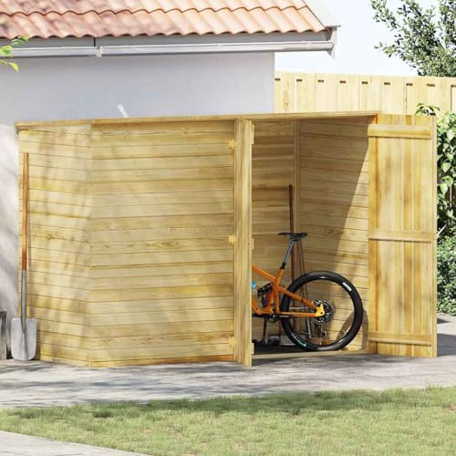 Garage per bicicletta in legno di pino impregnato, 232 x 110 x 170 cm, con cartone catramato e doppie porte per una conservazione sicura, capanno da giardino resistente alle intemperie, con