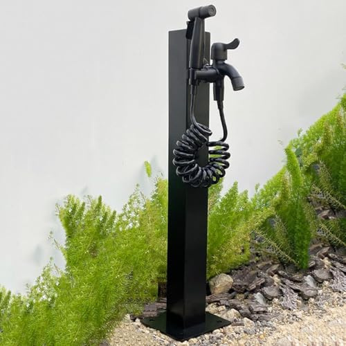Colonna del Rubinetto da Giardino in Acciaio Inossidabile 304, Fontana d'Acqua Indipendente con Rubinetto A Doppia Uscita E Tubo Interno in Acciaio Inox, per Esterno Casa Giardino,Black-60cm