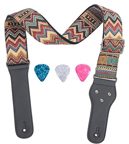 Rufun Correa de Guitarra Retro Longitud Ajustable para Basse Guitarra Acústicas Eléctricas, 3 Selecciones Incluidas