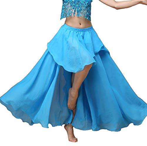 Baisdan Belly Dance Skirt Long Chiffon Slit Skirt Belly Dance Costume for Dancing Practice Sky Blue