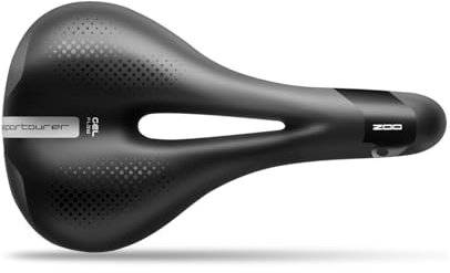 Selle Italia Zoo Gel Flow – Tourenradsattel, leicht, anatomisches Loch, Gelpolsterung, High-Viz-Technologie – Größe L3, Schwarz