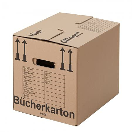 BB-Verpackungen 5x Bücherkartons COMPACT Aktenkarton 410 x 328 x 348 mm (5 Stück) 2-wellig | doppelter Boden, recycelte Pappe und dreifach Griffverstärkung