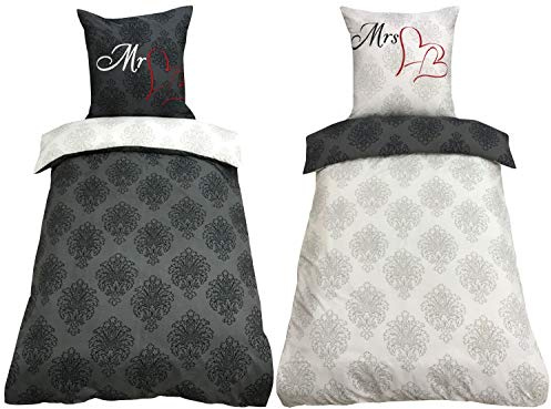 Leonado Vicenti 4 teilig Microfaser Partner Bettwäsche 135x200 Anthrazit mit Barock Muster Wendefunktion mit Reißverschluss