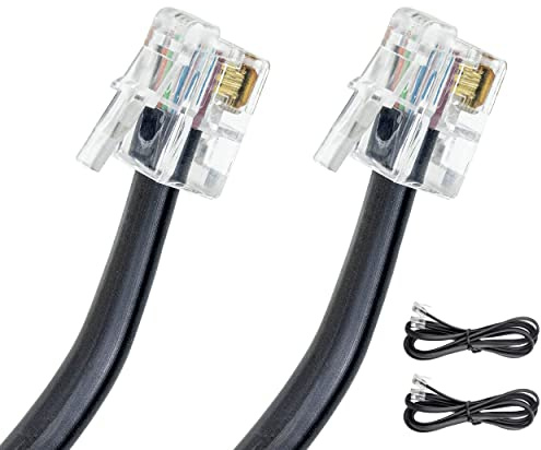 Volcora [2 Pack 5 Feet RJ11 / RJ12 Data Cable - Heavy Duty 6-Pins High-Speed Extension for Cash Register Drawer, Telephone, Modem, Fax, Printers, and More - Drawer Cable for Voice and Data