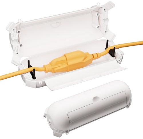 2 Pack of RESTMO Compact Outdoor Extension Cord Cover, IP44 Waterproof Box and Safety Housing Case, Ideal to Protect Outdoor Plugs, Electrical Connections, Holiday Decoration Lights, Size Small, White