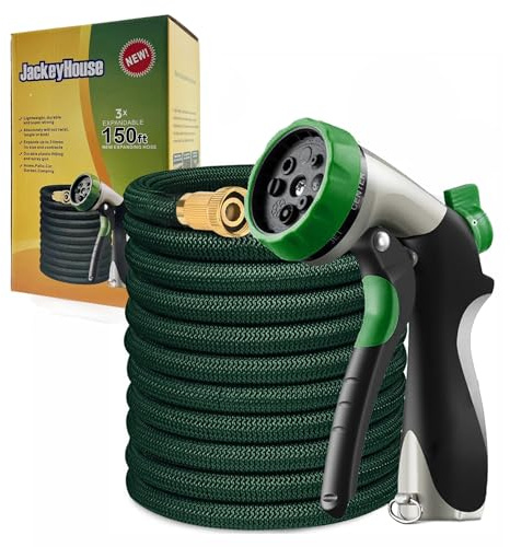 Heavy Duty 100FT / 150FT / 200FT Magic Stretch Flexible Expandable 3 x Expanding Garden Hose Pipe Natural Triple Layer Light Weight Non Kink with 8-Way Zinc Alloy Professional Water Spray Nozzle Gun