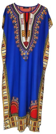 Vestido largo de caftán de algodón para mujer, vestido largo de verano Dashiki africano para playa, azul real, Talla única