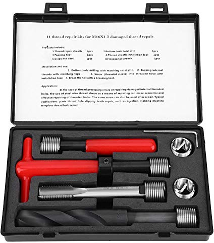 11-Tlg Gewindereparatur Gewinde Reparatur Set,M16 X 1,5 Gewindeeinsatz Set, Set Edelstahl SpiralbohrschlüSsel Gewindebohrer-Einsetzwerkzeug