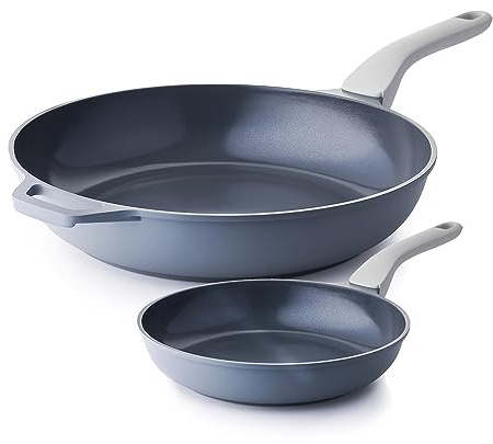 PRICUSIS Nonstick Ceramic Frying Pan Skillet, 8+12 Inch Induction Compatible with Stay Cool Handle, Healthy PTFE PFAS & PFOA Free Omelet Pan, Dishwasher Safe (Blueberry Gray)