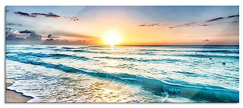 Pixxprint Glasbild Panorama, Wandbild aus Echtglas, Meer bei Sonnenuntergang, 120x50 cm, inkl. Aufhängung und Abstandshalter