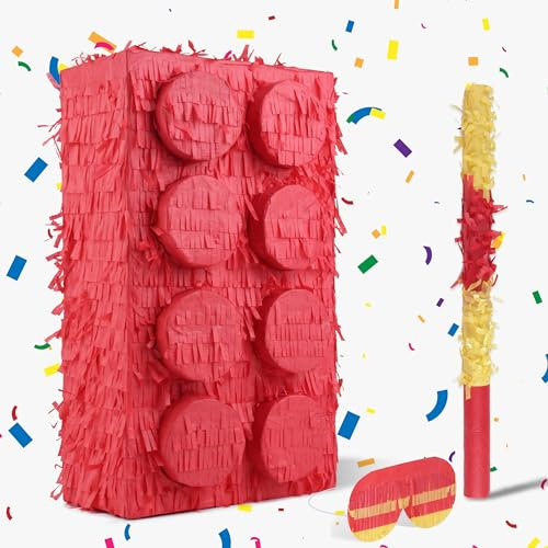 Piñata de Bloquear con Venda y Palo (43 x 28 x 10cm), Perfecta para Fiestas de Cumpleaños Infantiles, Decoraciones