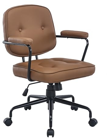 Zedelmaier Bürostuhl Drehstuhl Schreibtischstuhl mit Rückenlehne bürosessel Computerstuhl mit Retro Design Höhenverstellbarer für Home Office Kunstleder Vintage Braun