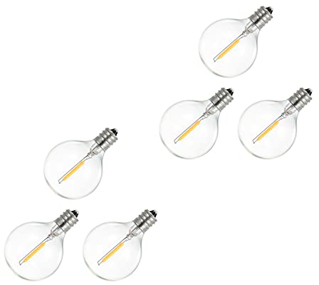 TsoLay G40 LED--Leuchtmittel, E12-Schraubsockel, bruchsichere LED-Leuchtmittel für Solar-Lichterkette, Warmweiß, 6 Stück