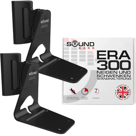 Sound Bass ERA300 Wall Mount Bracket, Tilt and Swivel, Black, Twin (2pcs), Compatible with Sonos ERA 300, Effortless Installation, Includes Mounting Kit, Double, Pair