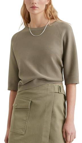 Marc O'Polo Denim Damen Pullover aus Bio-Baumwolle Loose Fit, Grün (Dusky Green), XL