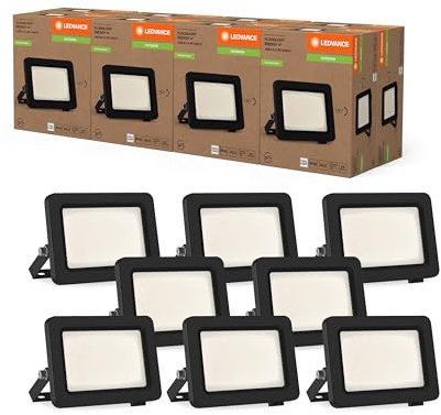 LEDVANCE LED-Flutlicht mit Energieeffizienzklasse A, schwarzes Aluminiumgehäuse, 5 W, 870 lm, für Außenanwendungen, kompaktes Design, leichtes Gewicht, einfache Montage, 8-pack