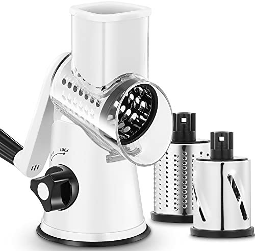 GDL Cheese Grater Rotary, Vegetable Slicer with 3 Interchangeable Drum Blades, Grater Kitchen Fast Cutting for Time Saving, Rotary Grater Suitable for Vegetable, Fruit, Nut, etc. Black
