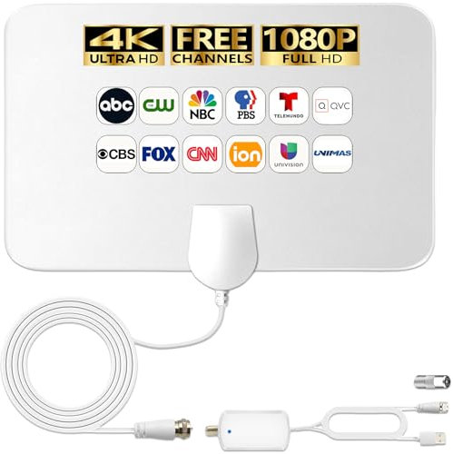 4K HD TV aerial - Amplified Digital Indoor TV aerial for Local Channels - 360° Long Reception TV aerial with Signal Booster Support All Types TV