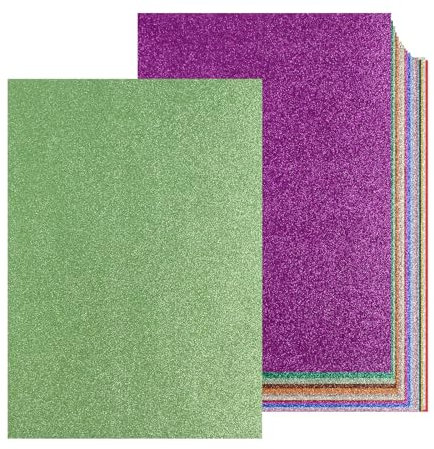 20 Sheets A4 Colorful Glitter Cardstock Paper, 10 Colors Thick Glitter Craft Paper 250gsm Sparkle Cardstock for Scrapbook DIY Art Project Greeting Cards Wedding Birthday Party Decoration
