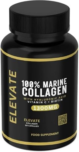 Elevate Supplements 100% Marine Collagen (Type 1), 60 Capsules | Added Hyaluronic Acid, Vitamin C & Biotin for Skin, Hair, Nail, Joint & Nervous System Support | Multi-Benefit Beauty Supplement