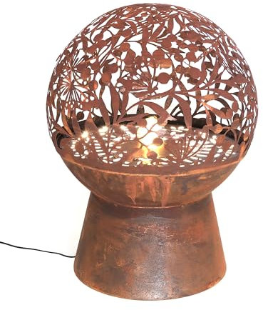 Dehner Gartenbrunnen Fiore, frostbeständiger Brunnen für Außen, Komplett-Set mit warmweißer LED Beleuchtung/Pumpe/Trafo, Höhe 66 cm, Ø 50 cm, Cortenstahl, Kupfer-Farben