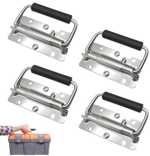 Jortmrd 4 Pièces Poignées de Caisse Pliantes Poignée Pliante à Ressort, Poignée de Boîte à Ressort pour Boîtes de Remplacement de Boîte à Outils (100mm)