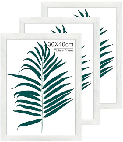 WENGTIAO Lot de 3 Cadre Photo 30x40cm Blanc, Cadre Bois pour Photos Poster Diplômes Document, Cadre à Accrocher Horizontalement ou Verticalement Mural Décoration