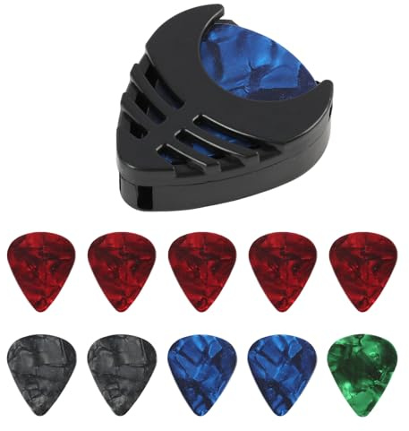 Guitar Pick Holder with 10 Free Celluloid Picks Spring-Loaded, Self-Adhesive Pick Holder, Plectrums for Acoustic Guitar, Picks and Pick Holders, Essential Accessory for Musicians