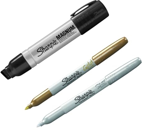Sharpie Marker Set for Construction – Large Black Chisel + Silver & Gold Metallic – Permanent, Waterproof, Multi-Surface, Industrial Use - 3 Count
