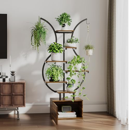 FOERPL - Soporte para plantas de interior con luz de cultivo, estante de 6 niveles, soporte para plantas de esquina para balcón, sala de estar, terraza, de metal y MDF