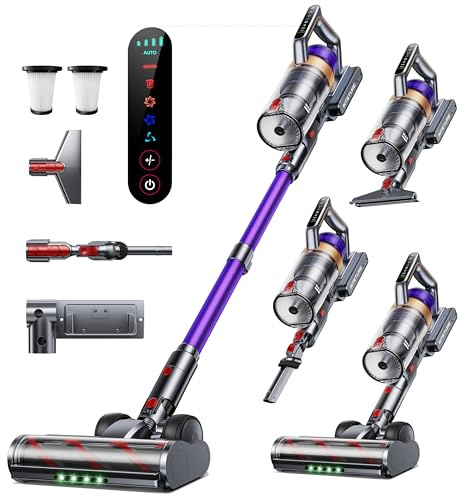 Cordless Vacuum Cleaner, 600W 50KPA Stick Vacuum with Touch Screen, Up to 65 Mins Runtime, Cordless Powerful Vacuum with Rechargeable Wall Mount, Lightweight Vacuums for Hardwood Floor Carpet Pet Hair