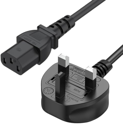 3 Prong UK Plug 18 AWG Power Cord, IEC 320 C13 Power Cable for Treadmills Vizio, Samsung TV, LG TV, Dell, Asus, Sharp, Laptop, Printer, Scanner, Radio, Speakers Power Charging Cable Cord 1M