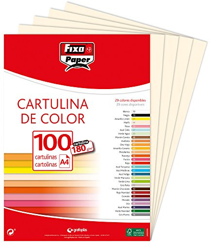 Fixo Paper - Paquete de Cartulinas A4 – 100 unidades color marfil, 180g | Certificado FSC - Cartulinas Escolares para Manualidades, Trabajos y Proyectos Creativos