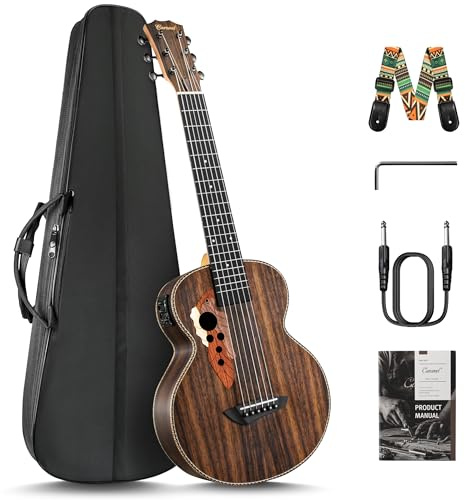 30inch Caramel CB904G Ebony Wood Electric Guitalele Small Guitar Kit Beginner Guitarlele Starter Bundle Strings, Padded Gig Bag, Strap Set (Ebony)