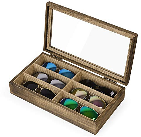 SRIWATANA Sunglasses Organizer Box, 6 Slot Eyeglasses Display Case Storage for Women Men, Mothers Day Gifts, Carbonized Black