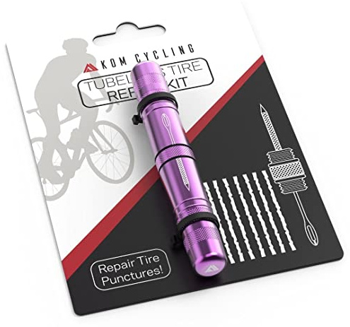 KOM Cycling Tubeless Tire Repair Kit for Bikes – 8 Colors! Fixes Mountain Bike and Road Bicycle Tire Punctures – Includes Tire Repair Fork and Reamer 8 Bacon Strips. Tubeless Repair Made Easy Purple