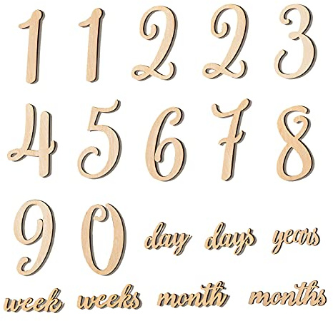 Promise Babe 19pcs Baby Milestone Numbers Wooden Milestones Newborn Photography Prop Wooden Milestone Monthly Card