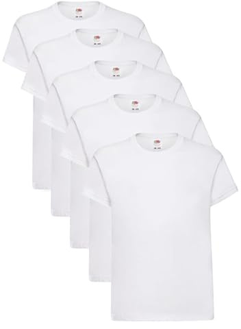 Fruit of The Loom Maglietta Unisex da Bambino, Confezione da 5, Bianco, 9-11 Anni