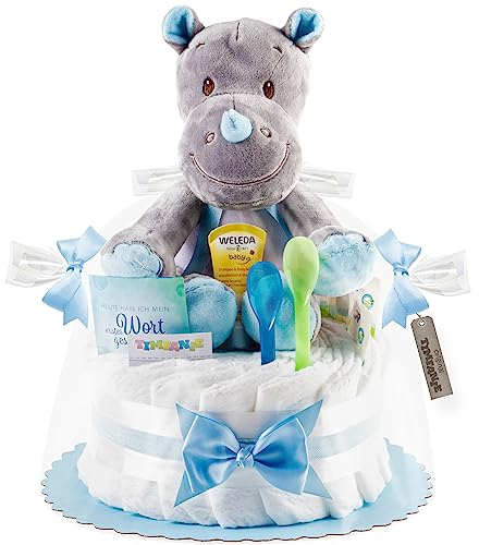 Timfanie® Windeltorte | Kuschel Nashorn | blau | 0-8 Monate