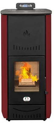 STUFE A PELLET ITALIA New York 22 Kw WiFi - Stufa a Pellet Idro Produce Calore e Acqua Calda Efficienza 89% Scalda 140m² Controllo Remoto WiFi Autonomia 22H Programmabile Garanzia 24 Mesi Rosso