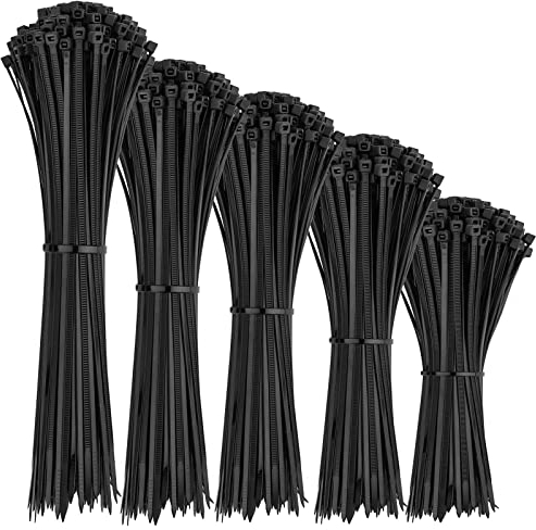 1000 Stück Kabelbinder Schwarz Set, Nylon Kunststoff Kabel Binder Set, UV-Beständig Hitzebeständig für Kabelmanagement, Wohnen und Industriell, [3,6 mm] x 200/250/300mm, [2,5 mm] x 100/150mm