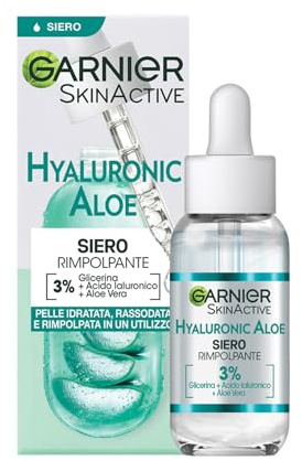 Garnier Siero Rimpolpante, Per Tutti i Tipi di Pelle, Arricchito con Acido Ialuronico, Aloe Vera e Glicerina, Hyaluronic Aloe, 30 ml, Il pacchetto può variare