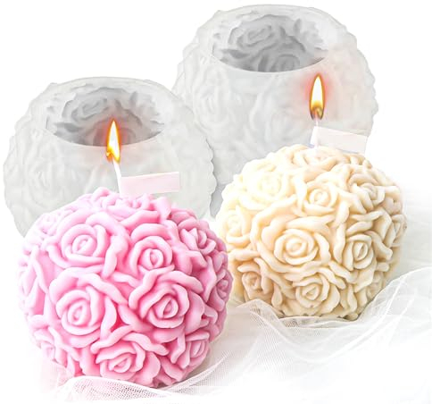 Ezydka Candle Moulds 2pcs Candle Moulds for Candle Making Rose Ball Silicone Candle Mould Epoxy Resin Mould for DIY Crafts Home Decoration