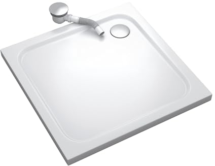 MOG Duschwanne SHIMMER 85x85 cm - Flache quadratische Duschtasse aus langlebigem Sanitäracryl in Weiß, inkl. Ablaufgarnitur (Siphon) mit Geruchsverschluss