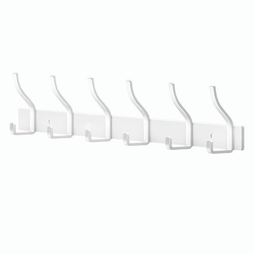 MEIJO Garderobenhaken Edelstahl Garderobenleiste Weiß Kleiderhaken Wand Wandhaken Garderobe mit 6 Haken, Hakenleiste Garderobe Wandgarderobe für Schlafzimmer Bad Küche Kleiderständer (Weiß, 6 Haken)