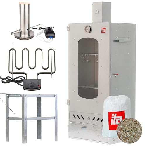 ITA Fumoir Électrique 7012 - Set Smoker avec Chauffage, Table, générateur de fumée - Armoire avec fenêtre & cheminée - Acier allié - Qualité UE, Direct Fabricant