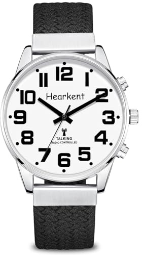 Hearkent Orologio parlante per non vedenti e ipovedenti, orologio con numeri grandi, voce chiara accento americano per anziani e uomini ipovedenti, Blcak, Men, orologio ipovedente