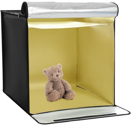 Bärbar fotobox ljusbox, 60 x 60 x 60 cm storlek fotostudio, 5 färger utbytbara bakgrundspaneler, fotografi ljustält för fotostudior sovrum kontor, svart