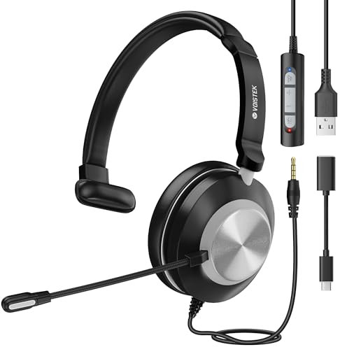 Voistek USB Auriculares con Micrófono, Ligeros de Tipo On-Ear con Cable de 120 cm, Micrófono con Cancelación de Ruido para PC, Portátil, Ordenador, Mac, Oficina, Skype, Teams, Zoom