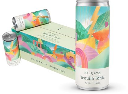 El Rayo Tequila & Tonic Ready to Drink Cocktail 12x250ml Cans | Crafted With El Rayo 100% Blue Agave Tequila & Indian Tonic Water with Grapefruit | 7% ABV
